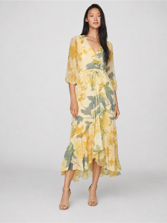 Maison Tara Dresses & Skirts - NWT Maison Tara Asymmetrical Hem Tiered Ruffle V-Neck Faux Wrap Midi Dress Sz 10